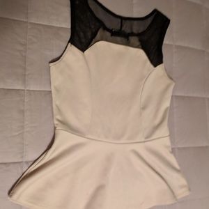 Sarelle by Jeanyes Mesh and Darted Peplum Top